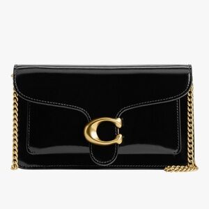 New Coach Black Tabby Leather Clutch with Gold Chain